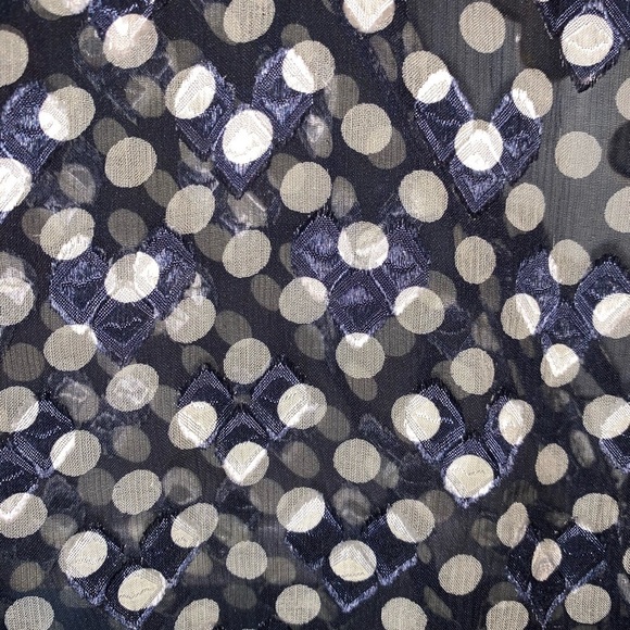 Tory Burch Polka Dot Silk Lace Up Semi Sheer Blouse Size 10 Navy - Picture 7 of 10